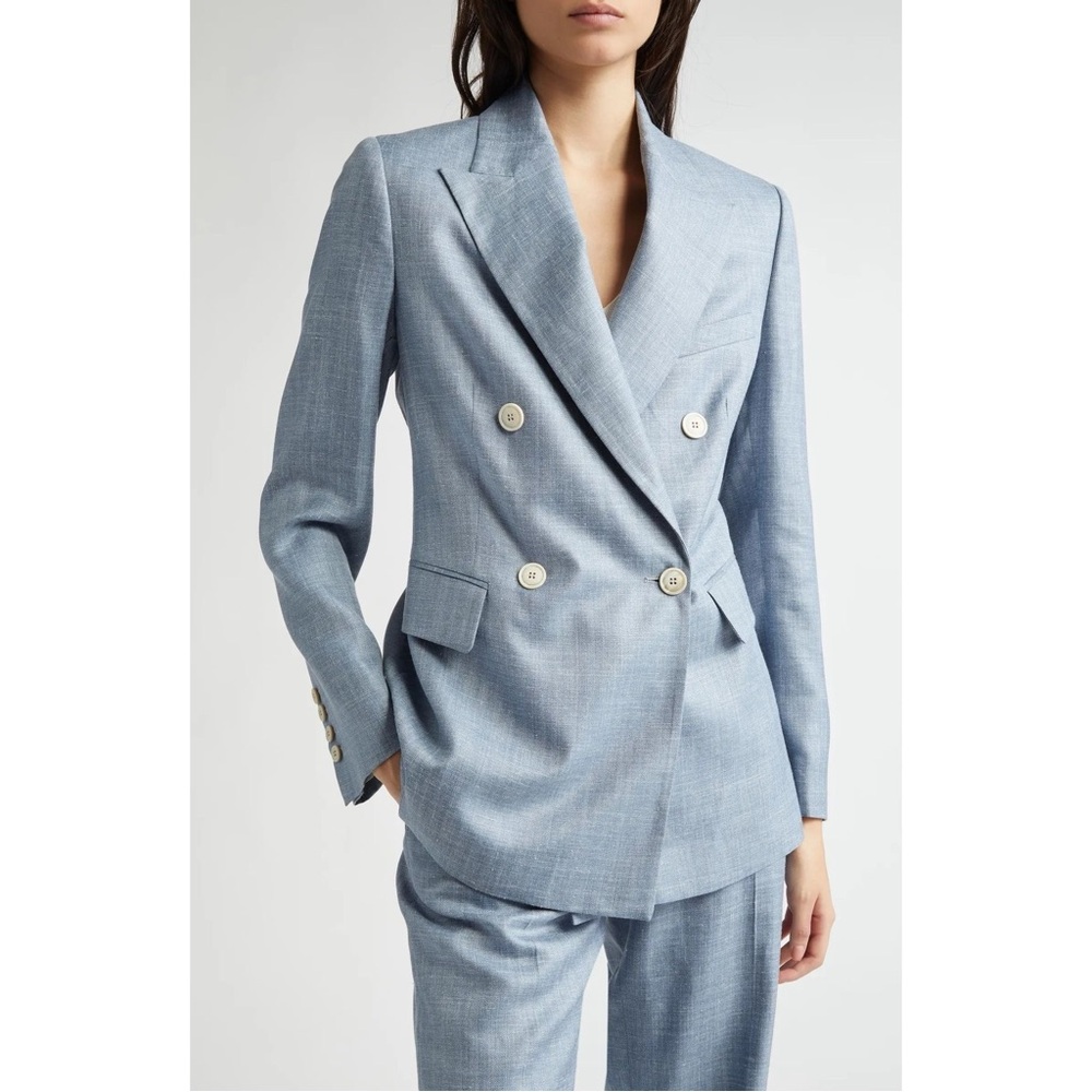 Eleventy Double Breasted Cotton Linen Blazer in Light Blue Business Casual Boss